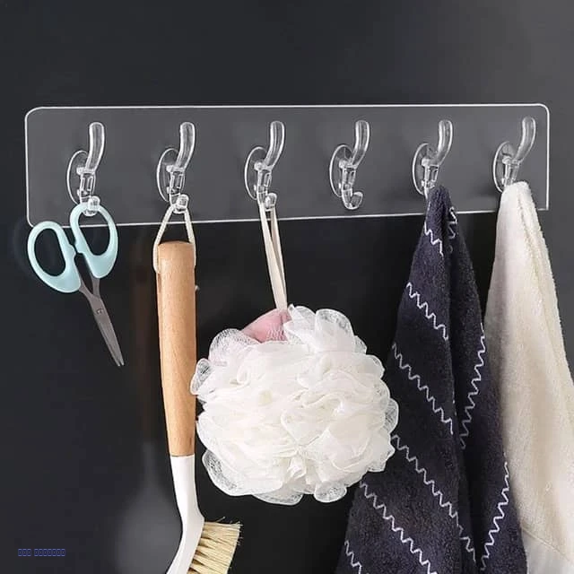 معلق لاصق شفاف 6 خطافات