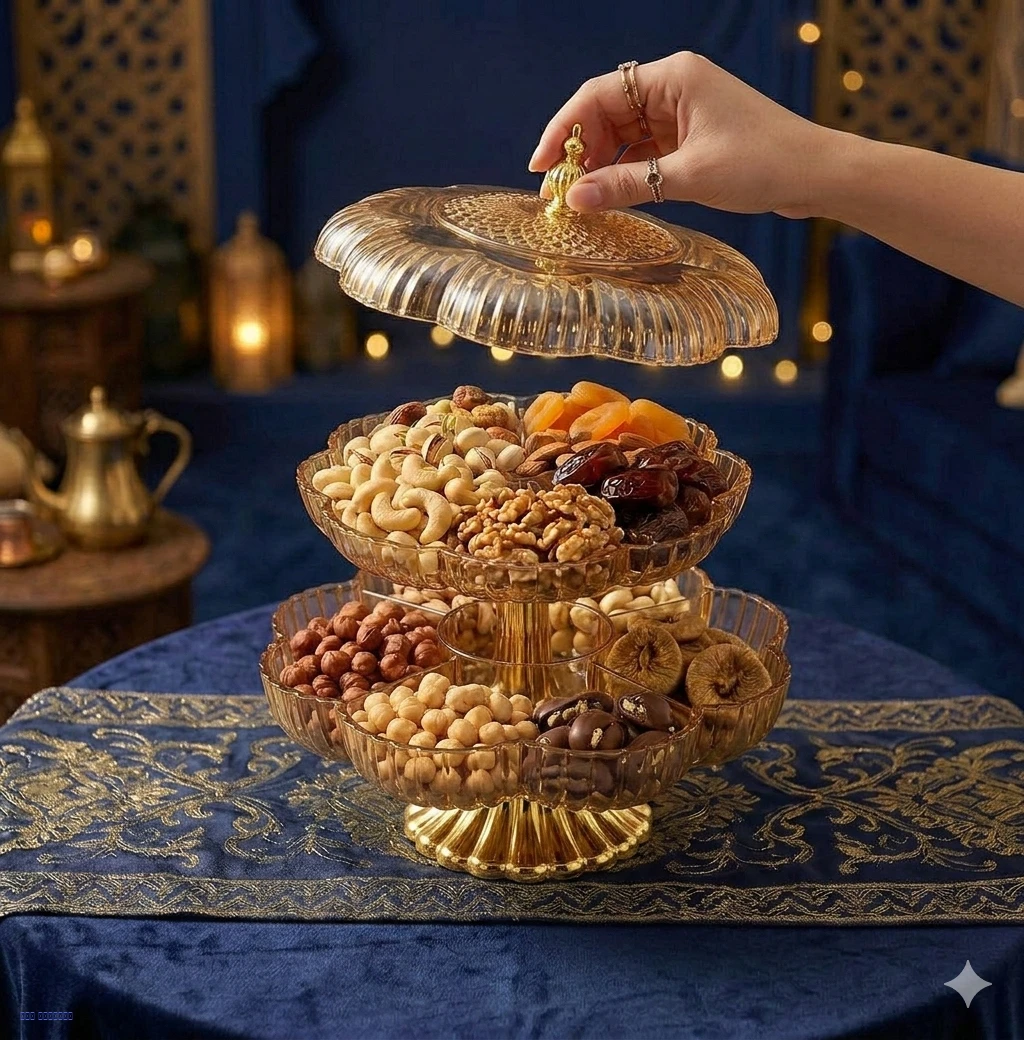ستاند حلويات اكريليك ذهبي - شكل ورده