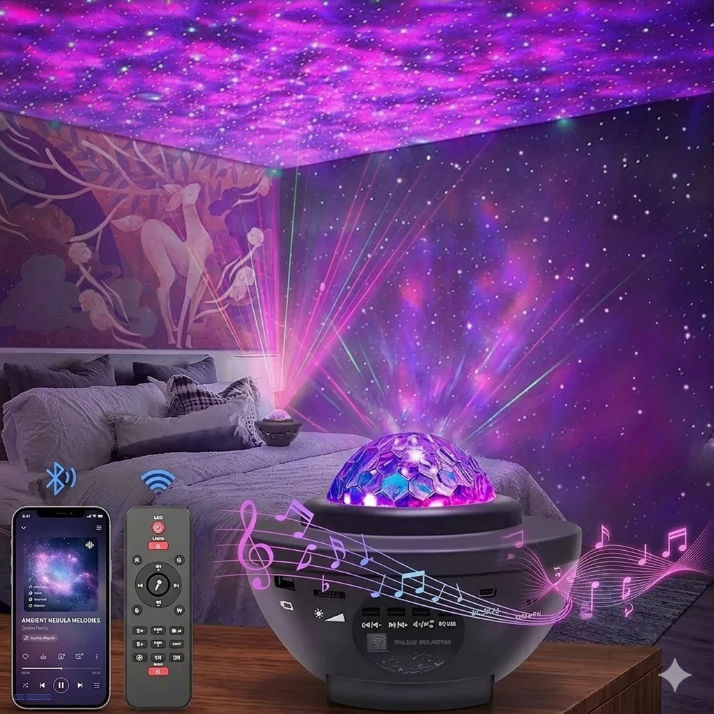 مشغل صوت مع جهاز عرض ضوء ليلي نجوم وموجات المحيط – DB-316 (2 في 1)