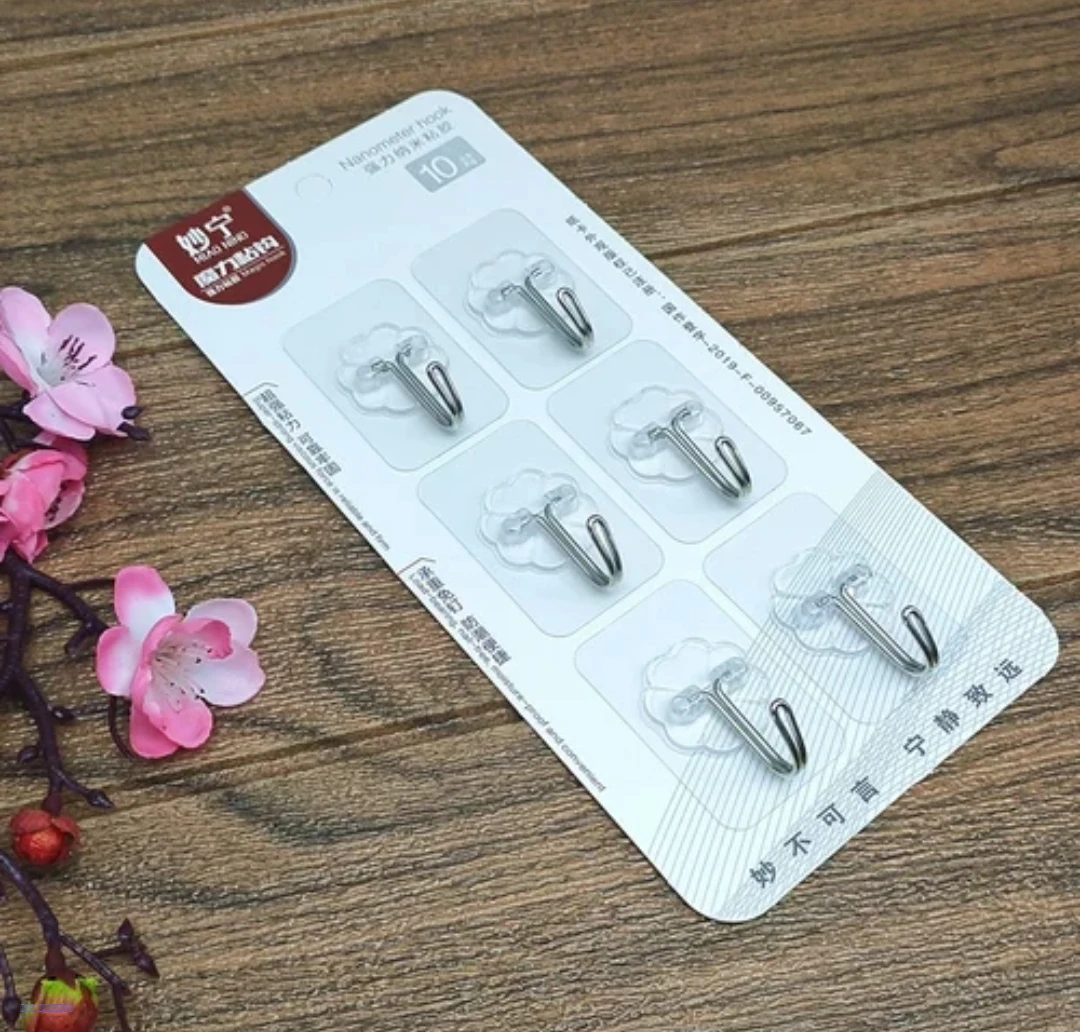 ✨ طقم لواصق جدارية شفافة بخطاف ستيل (6 حبات)