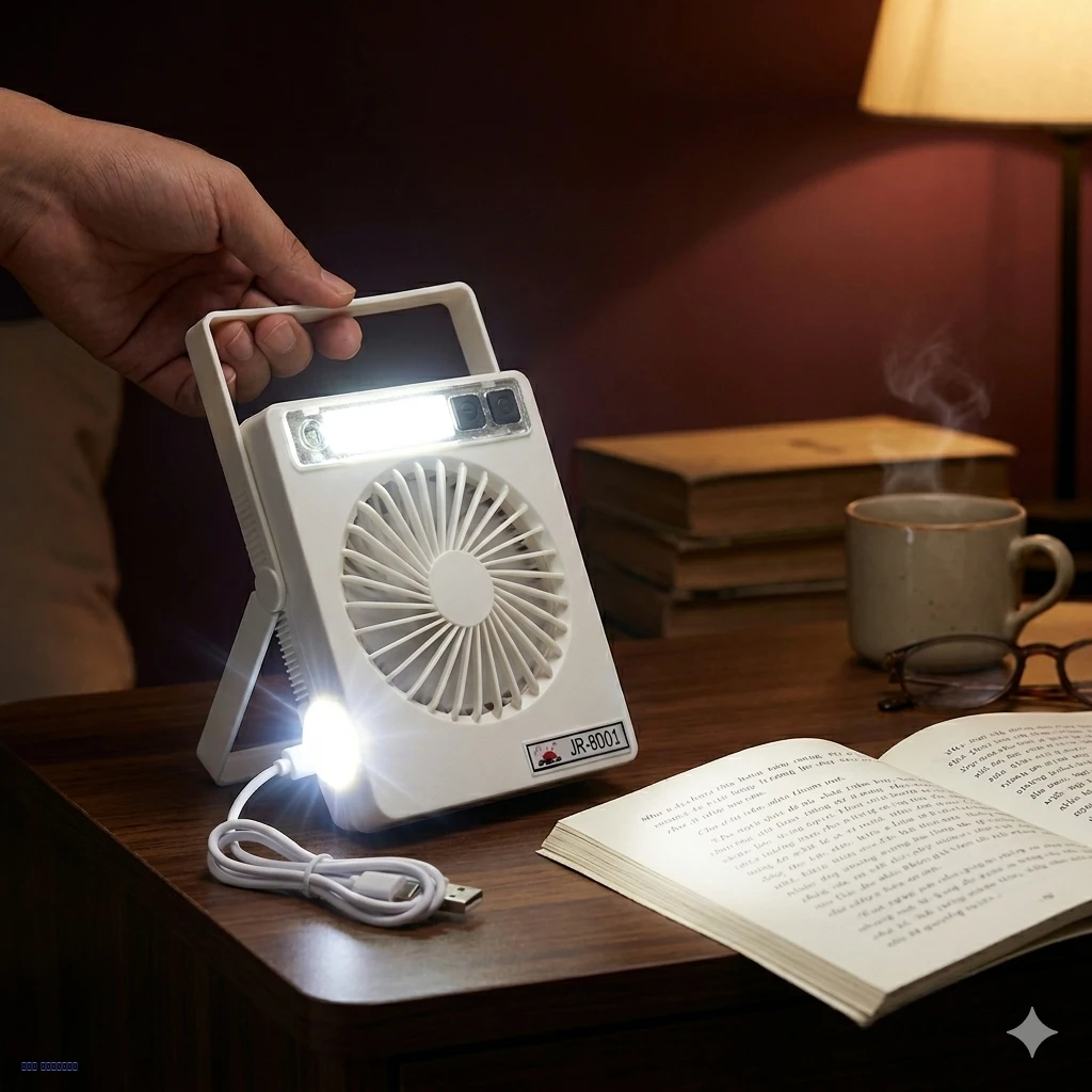 مروحة قابلة للشحن مع إضاءة LED – JR-8001