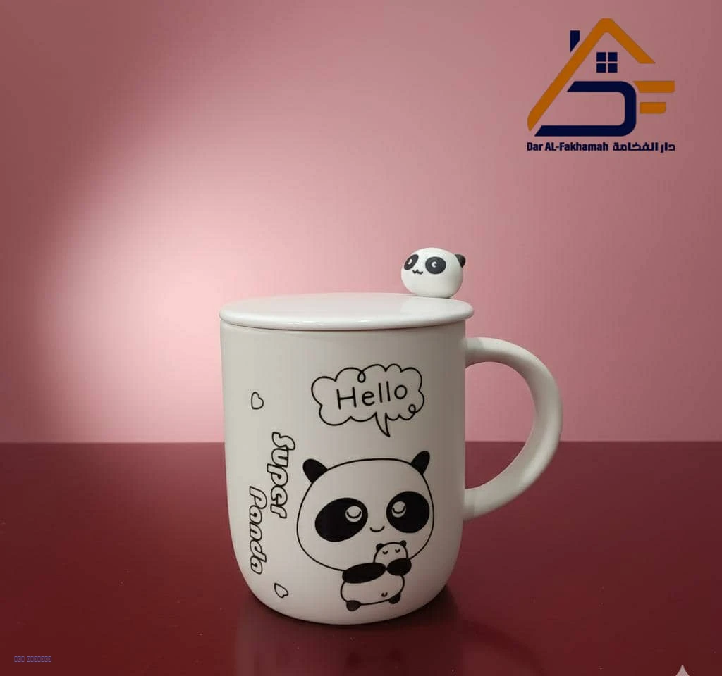 كوب قهوة سيراميكي بتصميم الباندا اللطيف – مع الغطاء والملعقة