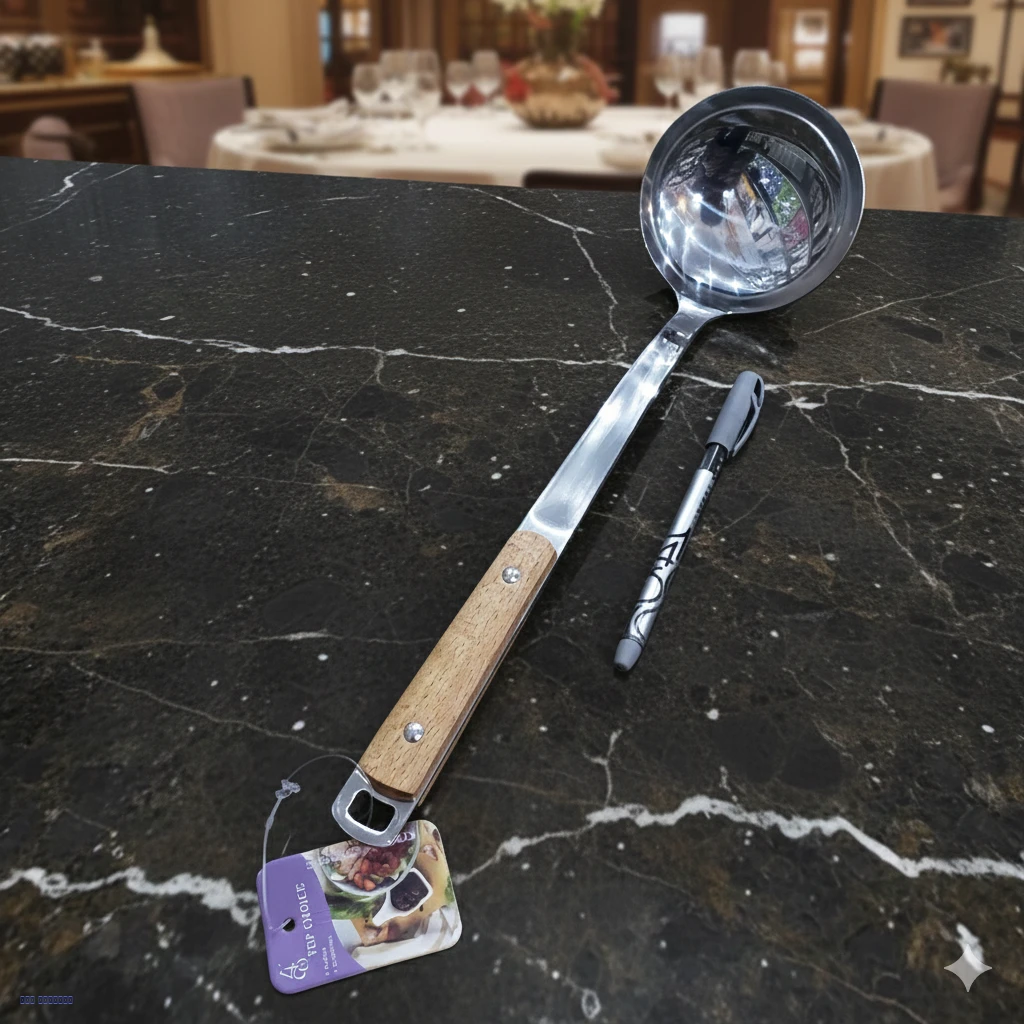 ملعقة غرف ستيل جافي بمقبض خشبي