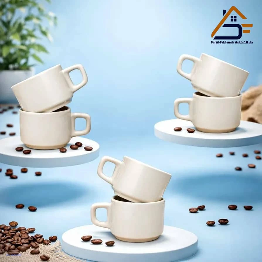 طقم أكواب شاي سيراميك – أبيض
