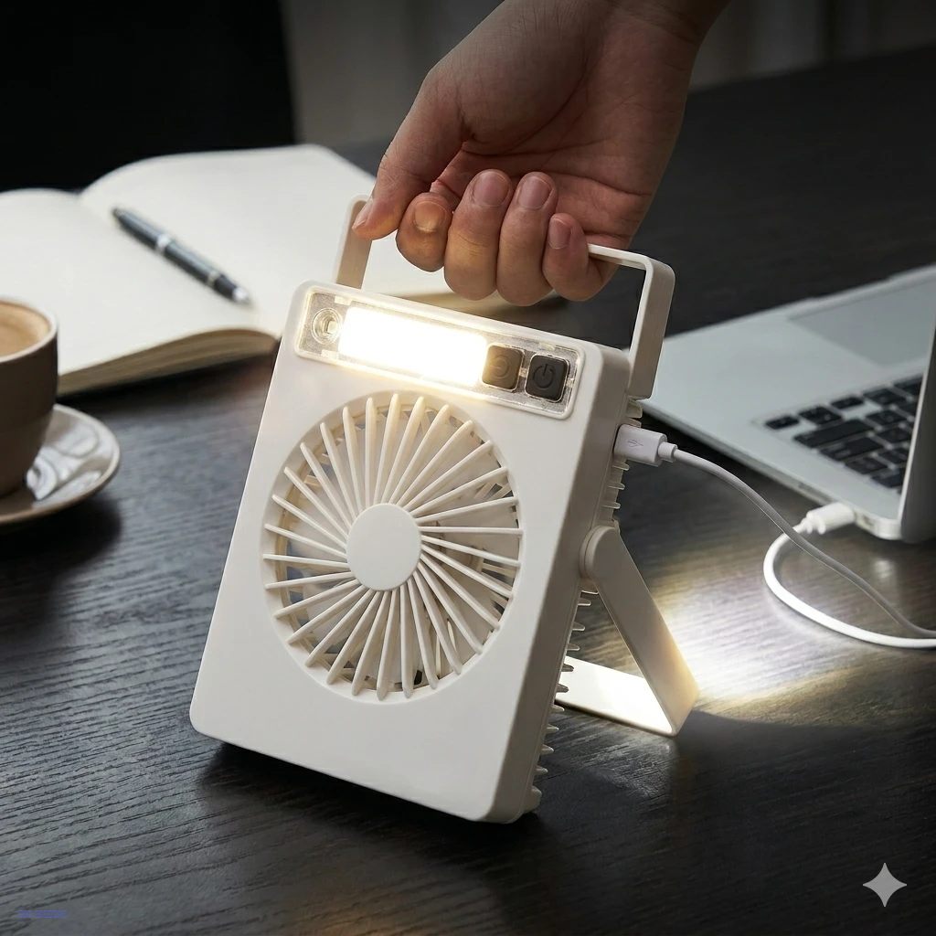 مروحة قابلة للشحن مع إضاءة LED – JR-8001